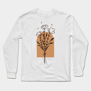 Abstract botanical Poppy One Line Art Flowers Long Sleeve T-Shirt